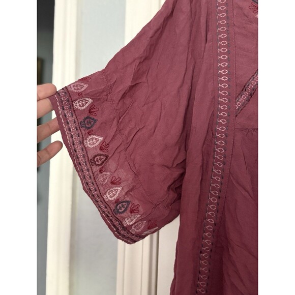 Knox Rose Boho Embroidered Top Medium Peasant Cottagecore Blouse Tie Front VNeck - Picture 3 of 6